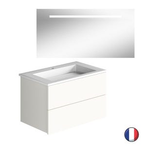 Meuble salle de bain simple vasque BURGBAD Cosmo 80 cm blanc mat + miroir