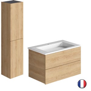 Meuble salle de bain simple vasque BURGBAD Cosmo 80 cm chêne cachemire + colonne chêne flanelle