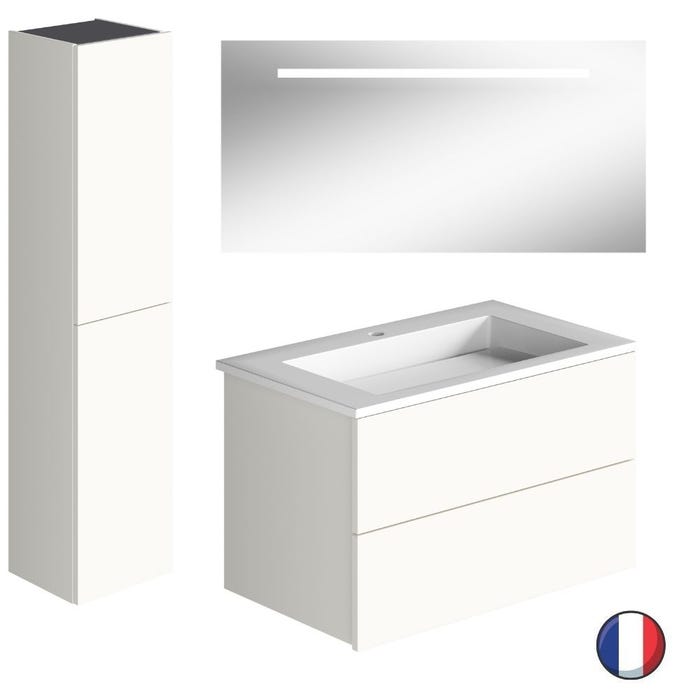 Meuble salle de bain simple vasque BURGBAD Cosmo 80 cm blanc mat + miroir + colonne