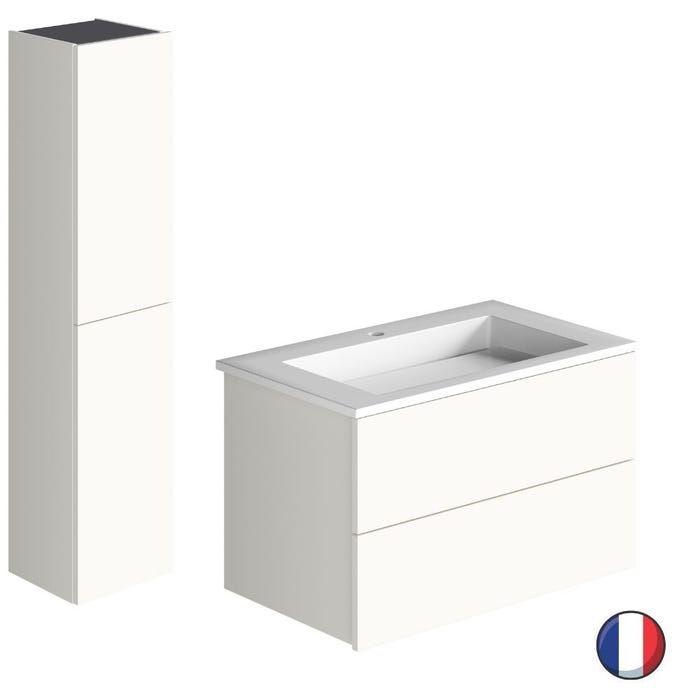 Meuble salle de bain simple vasque BURGBAD Cosmo 80 cm blanc mat + colonne