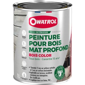 Peinture pour bois extérieur opaque - Finition Mate Owatrol BOIS COLOR Brun Normand RAL 8017 1 litre
