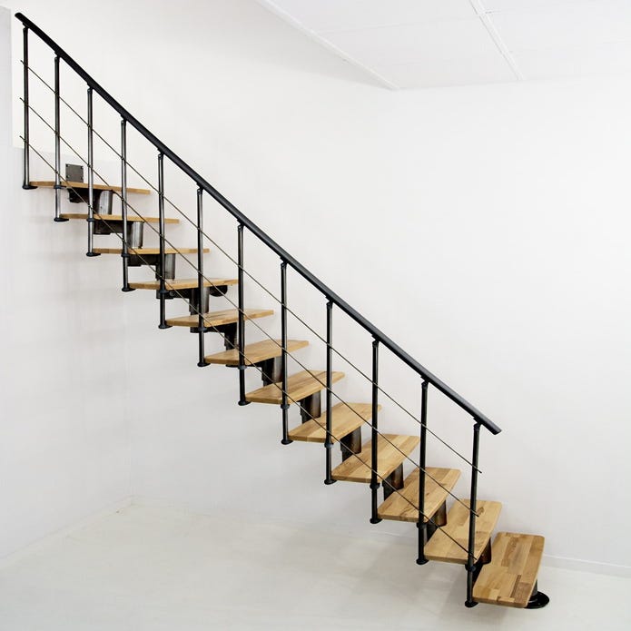 Escalier central Comforttop largeur 85cm - Acier noir - Hêtre