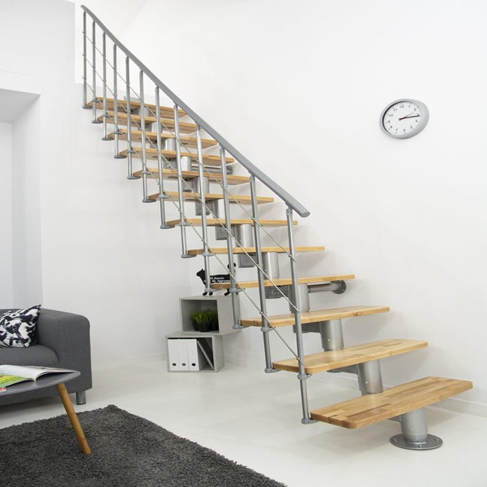 Escalier central Comforttop largeur 85cm - Acier gris - Hêtre