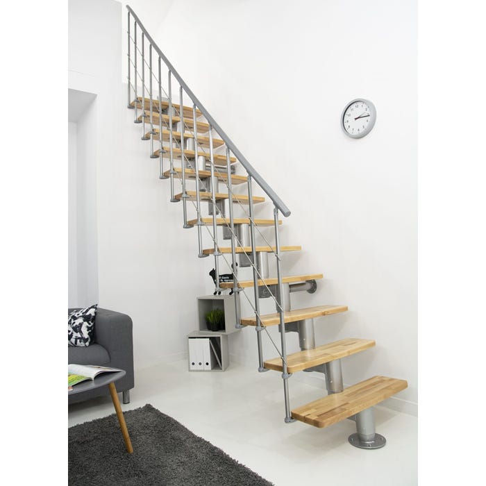 Escalier central Comforttop largeur 85cm - Acier gris - Hêtre