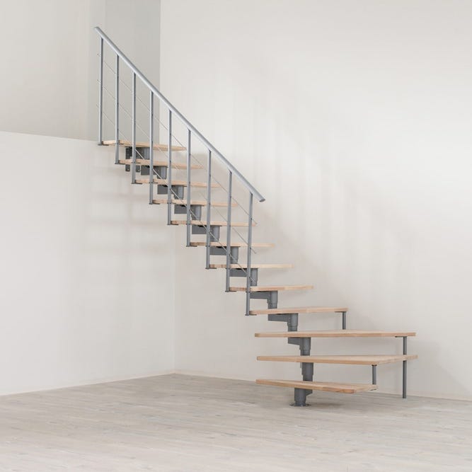 Escalier quart tournant Style turn - Acier blanc - Noyer