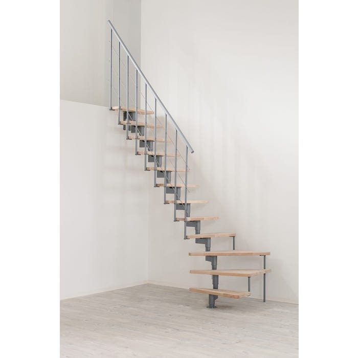 Escalier quart tournant Style turn - Acier blanc - Noyer