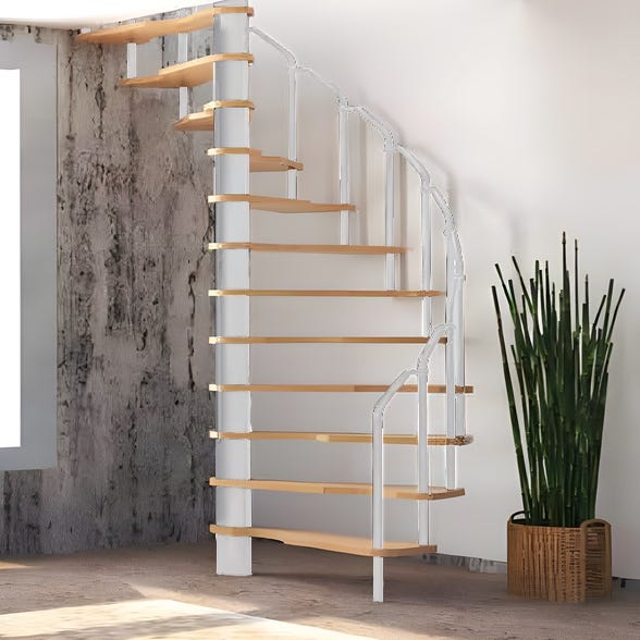 HandyStairs escalier en colimaçon "Radius" - 140x70 cm - hauteur 299 cm - 12 marches en hêtre - Blanc