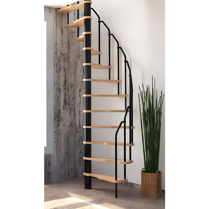 HandyStairs escalier en colimaçon "Radius" - 140x70 cm - hauteur 299 cm - 12 marches en hêtre - Noir