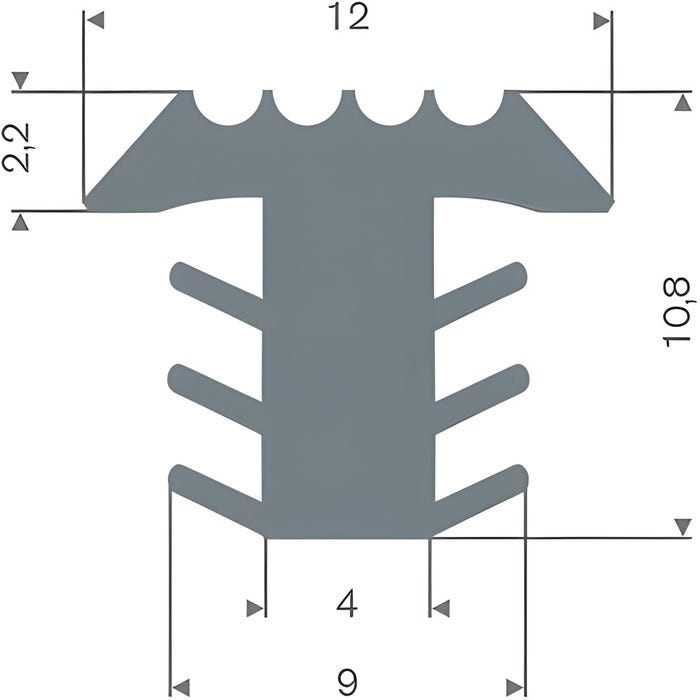 Profilé de fraisage PVC gris LxH= 12x10,8mm - Au mètre