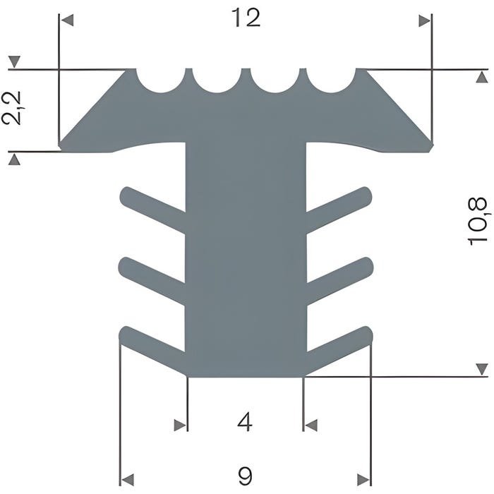 Profilé de fraisage PVC gris LxH= 12x10,8mm - Au mètre