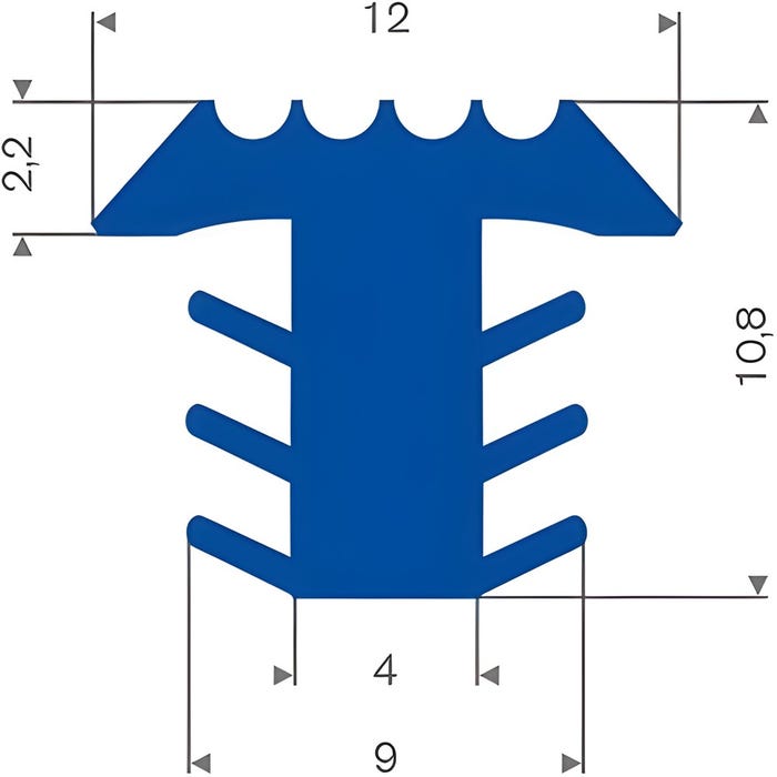 Profil de fraisage en PVC bleu LxH= 12x10,8mm par mètre