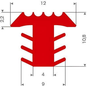 Profilé de fraisage PVC rouge LxH= 12x10,8mm - Au mètre