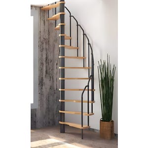 HandyStairs escalier en colimaçon "Radius" - 140x70 cm - hauteur 299 cm - 12 marches en hêtre - Gris