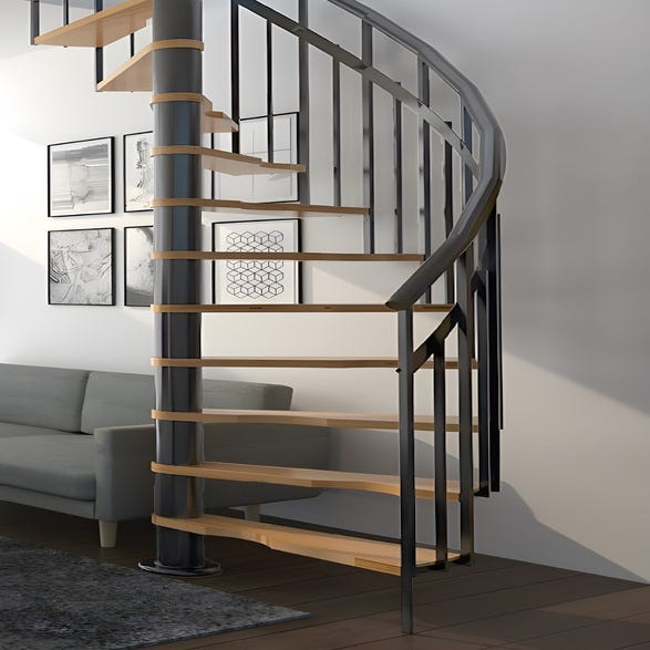 HandyStairs escalier colimaçon "Siena" - Ø 145 cm - Charnière à droite - Hauteur 273 cm - 12 marches en hêtre - Gris