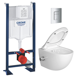 Grohe Pack WC Bâti autoportant Rapid SL + WC sans bride avec fonction bidet thermostatique + Plaque chrome (ProjectSATClean-1)
