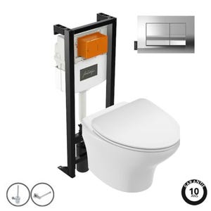 Pack WC suspendu sans bride compact JACOB DELAFON Nouvelle vague+ bâti-support + plaque Chrome + accessoires