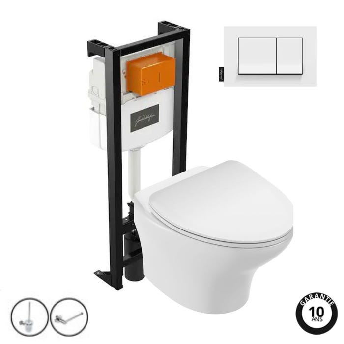 Pack WC suspendu sans bride JACOB DELAFON Nouvelle vague+ bâti-support + plaque Blanc brillant + accessoires