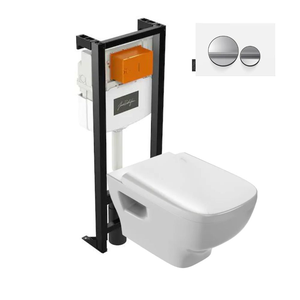 Pack WC suspendu sans bride JACOB DELAFON Struktura+ bâti-support + plaque Chrome brillant/Blanc mat