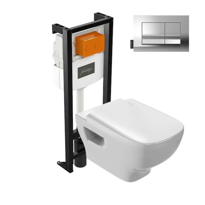 Pack WC suspendu sans bride JACOB DELAFON Struktura+ bâti-support + plaque Chrome + accessoires