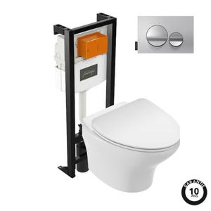 Pack WC suspendu sans bride compact JACOB DELAFON Nouvelle vague+ bâti-support + plaque Chrome brillant/Chrome mat