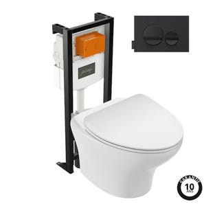 Pack WC suspendu sans bride compact JACOB DELAFON Nouvelle vague+ bâti-support + plaque Noir brillant/Noir mat