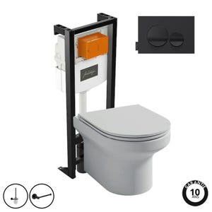 Pack WC suspendu sans bride JACOB DELAFON Elite + bâti-support + plaque Noir brillant/Noir mat + accessoires