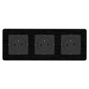 Triple prise 2P+T 16A - EASYEJECT - avec boîte d'encastrement - métal noir brossé – gamme Kouro - Zenitech