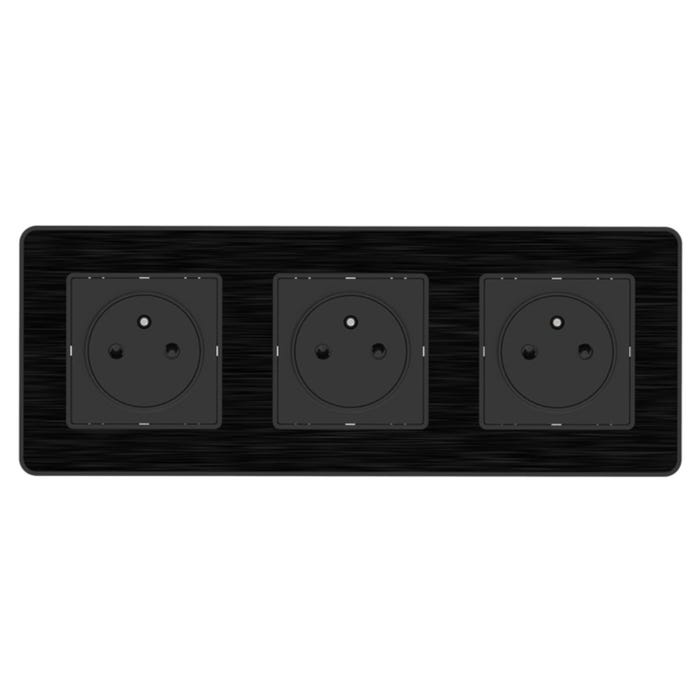 Triple prise 2P+T 16A - EASYEJECT - avec boîte d'encastrement - métal noir brossé – gamme Kouro - Zenitech