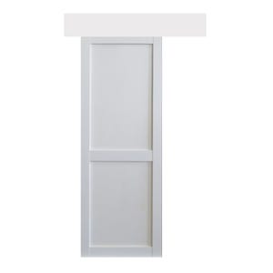Porte Coulissante Atelier 2 panneaux blanc H204 x L73 + Rail Alu bandeau blanc et 2 Coquilles GD MENUISERIES