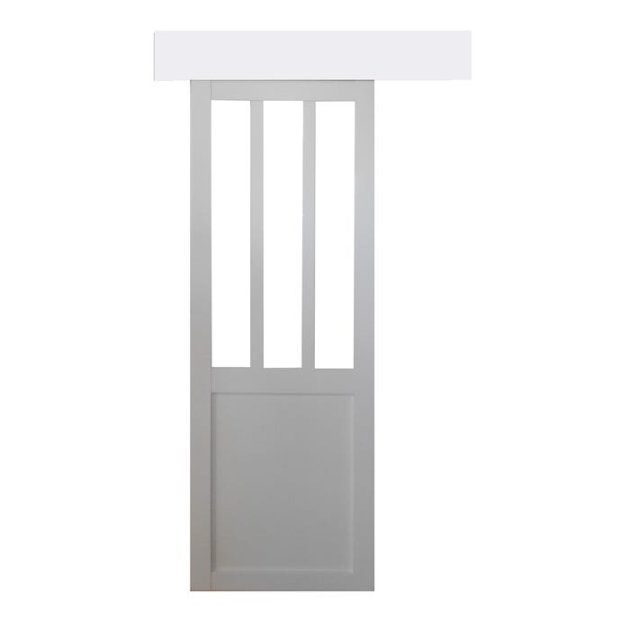 Porte Coulissante Atelier Blanc H204 x L93 + Rail alu Bandeau Blanc GD MENUISERIES