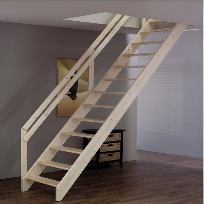 HandyStairs escalier de meunier "Tudor" avec main courante - 63 cm de large - 280 cm de hauteur - 13 marches en pin