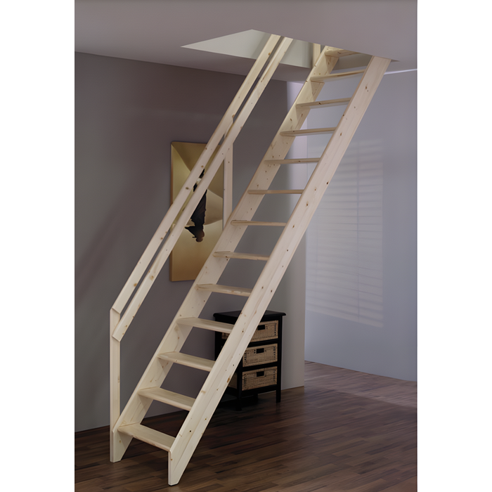 HandyStairs escalier de meunier "Tudor" avec main courante - 63 cm de large - 280 cm de hauteur - 13 marches en pin