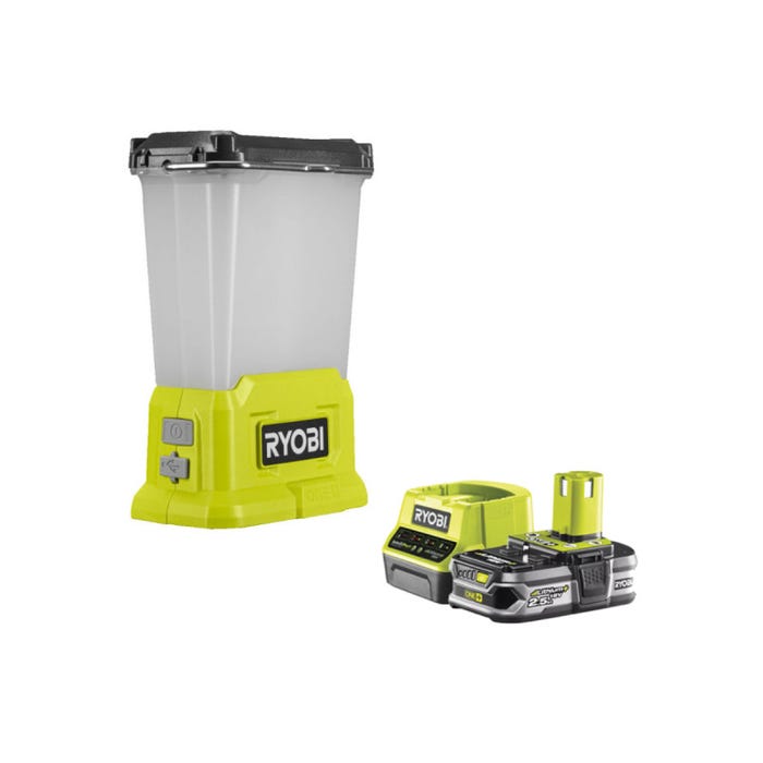 Pack RYOBI Lanterne LED 18V One+ 850 Lumens RLL18-0 - 1 Batterie 2.5Ah - 1 Chargeur rapide RC18120-125