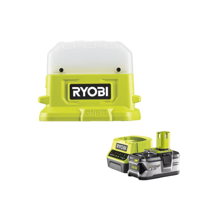 Pack RYOBI Lanterne LED 18V One+ 500 Lumens RLC18-0 - 1 Batterie 4.0Ah - 1 Chargeur rapide RC18120-140