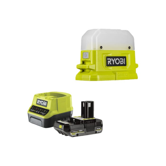 Pack RYOBI Lanterne LED RLC18-0 - 18V One+ 500 Lumens - 1 batterie 2.0Ah - 1 chargeur rapide RC18120-120