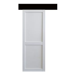 Porte Coulissante Atelier 2 panneaux blanc H204 x L73 + Rail Alu bandeau noir et 2 Coquilles GD MENUISERIES