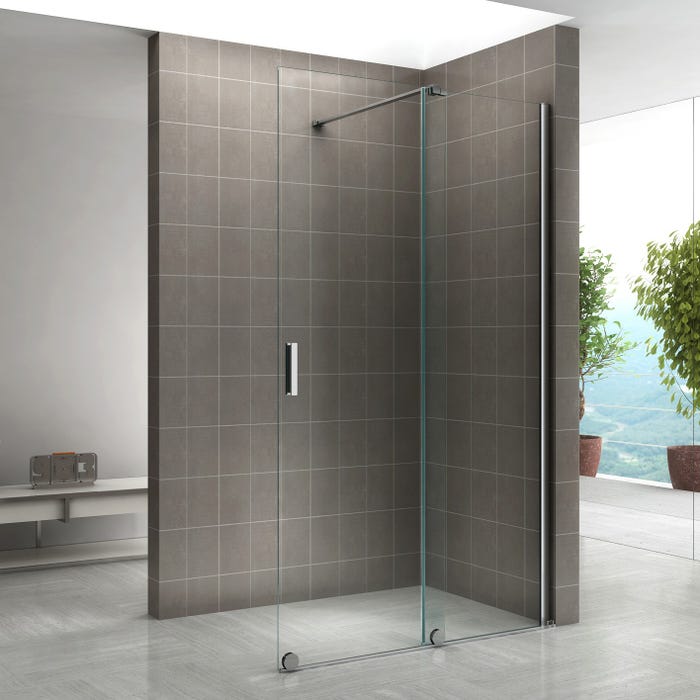 NAPOLI Paroi de douche Italienne avec porte coulissante Ep.8 mm transparent H.200 x 130 cm