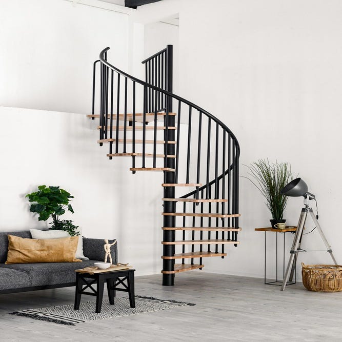 Escalier en colimaçon gain de place SPIRAL SMART - Diamètre 100cm - Hauteur 305 cm - Main courante PVC - Acier noir