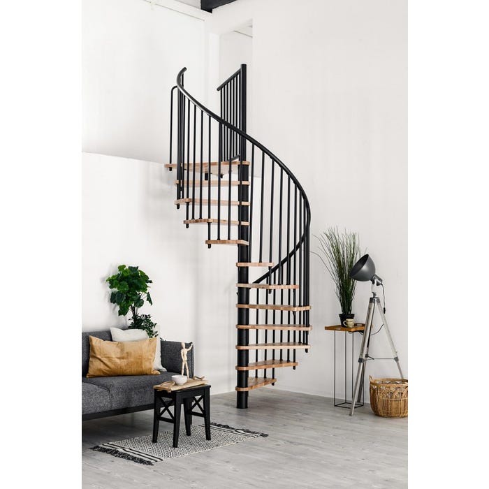 Escalier en colimaçon gain de place SPIRAL SMART - Diamètre 100cm - Hauteur 305 cm - Main courante PVC - Acier noir