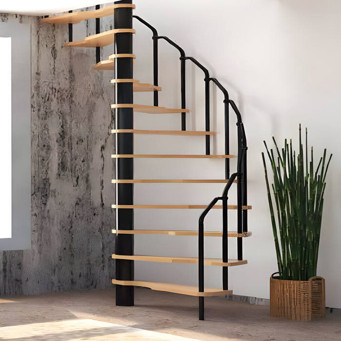 HandyStairs escalier en colimaçon "Radius" - 120x60 cm - hauteur 299 cm - 12 marches en hêtre - Noir