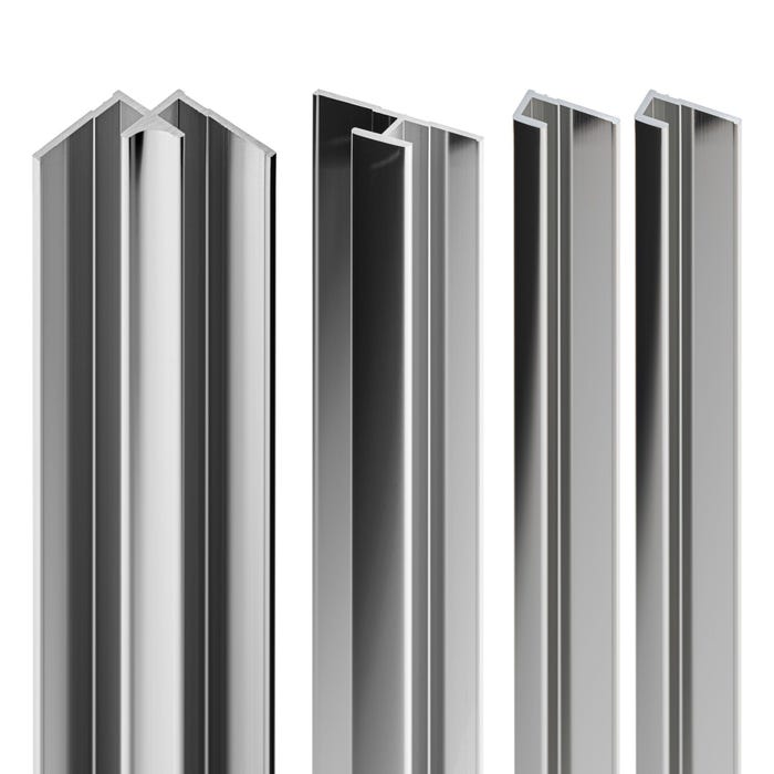 Schulte Pack de 2 profilés de finition + 1 profilé d’angle + 1 profilé d'extension pour panneaux muraux DécoDesign, 255 cm, alu-argenté