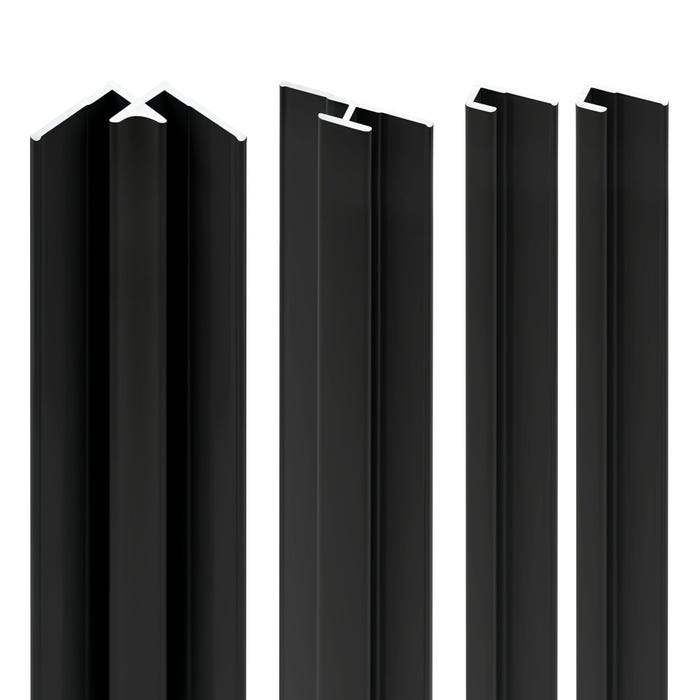 Schulte Pack de 2 profilés de finition + 1 profilé d’angle + 1 profilé d'extension pour panneaux muraux DécoDesign, 255 cm, noir