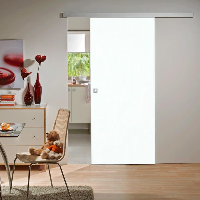 Schulte Porte pleine coulissante intérieure en bois, 90 x 203 cm, décor bois blanc - Poignée carrée