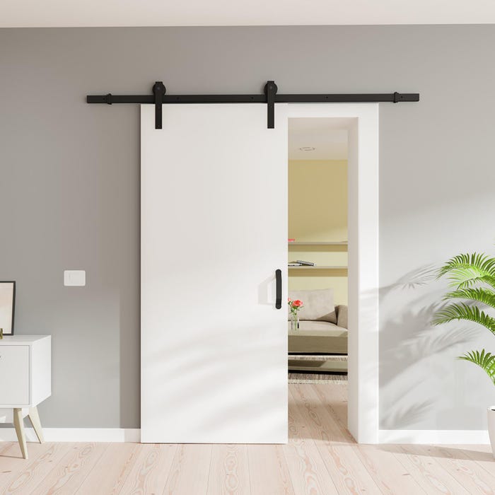Schulte Porte coulissante intérieure en bois, 90 x 206 cm, décor bois blanc, rail apparent noir