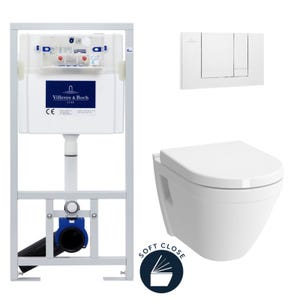 Villeroy & Boch Pack WC bâti-support + Cuvette Vitra S50 + Abattant softclose + Plaque blanche (ViConnectS50-2)