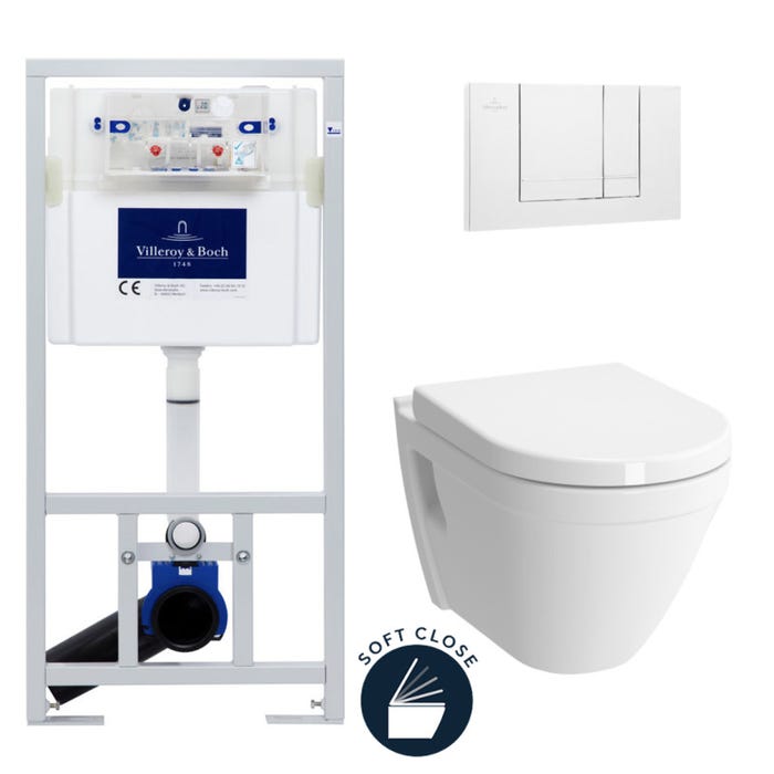 Villeroy & Boch Pack WC bâti-support + Cuvette Vitra S50 + Abattant softclose + Plaque blanche (ViConnectS50-2)
