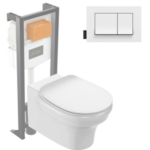 Pack WC suspendu sans bride JACOB DELAFON Cléo 1889 + abattant + bâti-support + plaque rectangle blanche