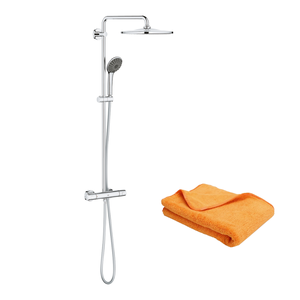 Colonne de douche Grohe Vitalio Joy Shower System avec mitigeur thermostatique 310 chrome + microfibre Batinea 40x40 orange