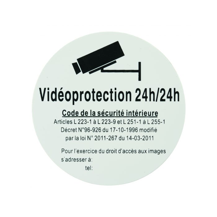 THIRARD - Plaque signalétique Ø 80mm "VIDEOPROTECTION 24H/24" avec adhésif - THIRARD