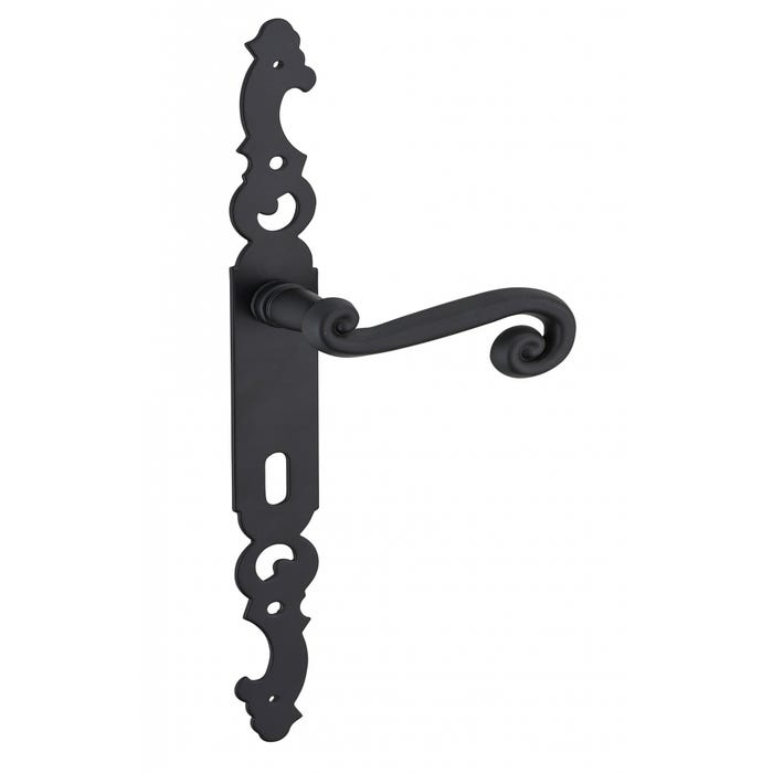 THIRARD - Ensemble de poignées pour porte intérieure Coq trou de clé, carré 7mm, entr'axes 195mm, laqué noir